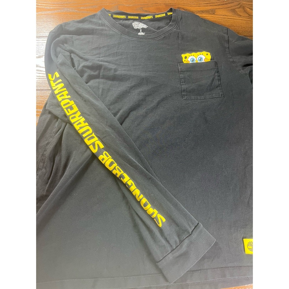 SpongeBob x Timberland Collab Shirt L Black Long Sleeve Timberland Logo Rare EUC